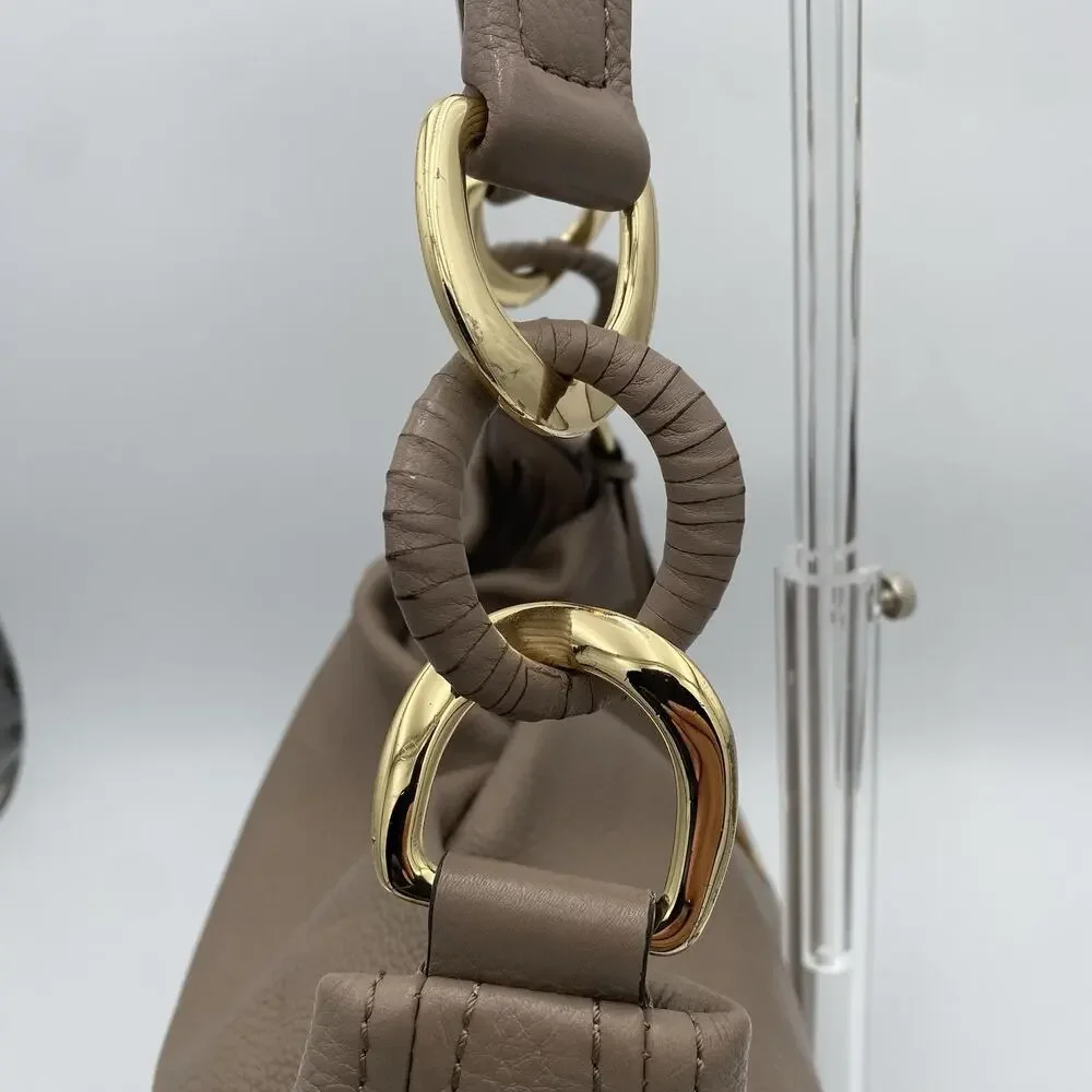 Michael Kors Taupe Hobo Shoulder Bag Soft Pebbled Leather Gold Chain Hardware